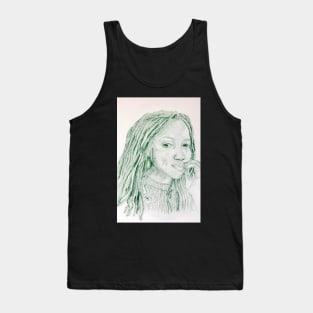 Pensive Woman with Long Locks Tank Top